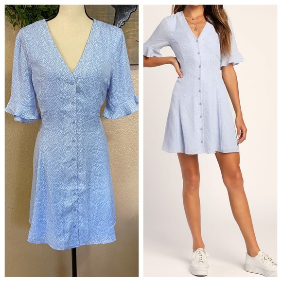 Lulus Dresses & Skirts - NWOT Lulus Castana Light Blue Print Button-Up Dress